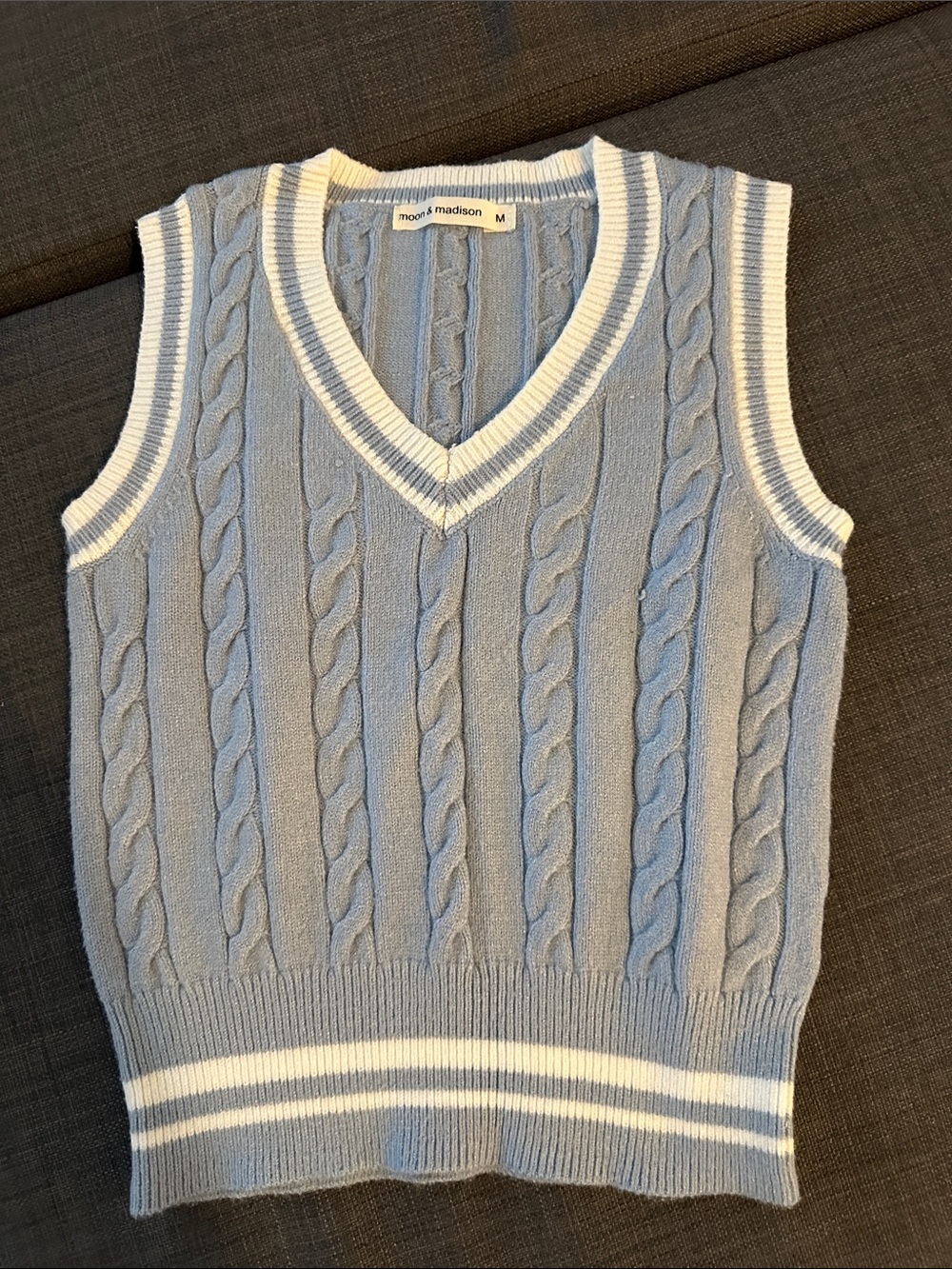 moon & madison Light Blue Cable Knit V-Neck Sweater Vest